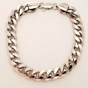 Goldfathers Jewelry.  Rhodium Layered 8" Medium Open Curb Bracelet. UNISEX.